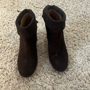 Brown Boot Trend! MADEWELL Fold Over Tie Leather Suede Round Heel Boots size 6